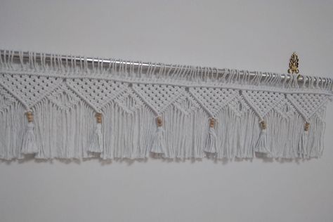 Macrame Window Valance Tutorial, Macrame Window Valance, Macrame Valance, Valance Tutorial, Boho Valances, Macrame Window, Tapestry Headboard, Cafe Window, Short Curtain