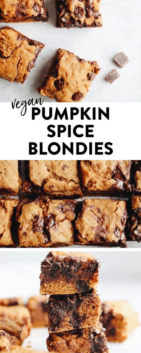 Pumpkin Spice Blondies Recipe [Vegan] - The Healthy Maven Vegan Pumpkin Blondies, Healthy Pumpkin Blondies, Pumpkin Spice Blondies, Healthier Blondies, Blondies Healthy, Pumpkin Blondies Recipe, Unhealthy Desserts, Aip Sweets, Vegan Blondies