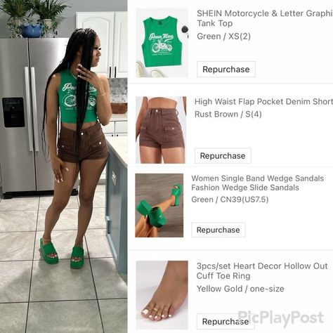 Shein Outfits 2024 Baddie, Shein Green Outfits, Shein Spring Outfit Ideas 2024, Brown Outfits For Black Women Summer, Shein Outfits Summer 2020 Baddie, Shein Outfits Spring 2024, Spring Outfits Black Women Shein, Shein Inspired Outfits Black Woman, Shein Inspired Outfits Summer