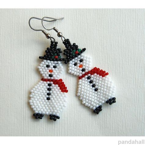 67146 - Pandahall Cutomer Show Beaded Snowman, Snowman Earrings, Snowman Pattern, Holiday Beading, Brick Stitch Earrings, Seed Bead Patterns, Beaded Christmas Ornaments, Christmas Bead, Beaded Earrings Patterns