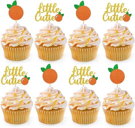 24pcs Little Cutie Baby Shower Cupcake Toppers Orange Glitter Cupcake Picks Clementine Themed Party Decoration Supplies Sparkly Cupcakes, Gender Reveal Cupcakes, Orange Cupcakes, Orange Baby Shower, Glitter Cupcakes, Outdoor Baby Shower, Baby Shower Cupcake Toppers, Orange Baby, Shower Cupcakes