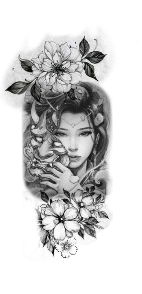 Geisha Tattoo Sleeve, Female Samurai Tattoo, Tato Geisha, Japanese Forearm Tattoo, Japanese Geisha Tattoo, Half Sleeve Tattoos Sketches, Samurai Tattoo Sleeve, Geisha Tattoo Design, Oni Tattoo