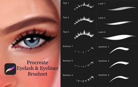 Eyelash Eyeliner, How To Draw Eyelashes, Brush Procreate, Eyeliner Stamp, Procreate Ipad Tutorials, Drawing Procreate, Draw Realistic, Brushes Procreate, Procreate Brushes Free