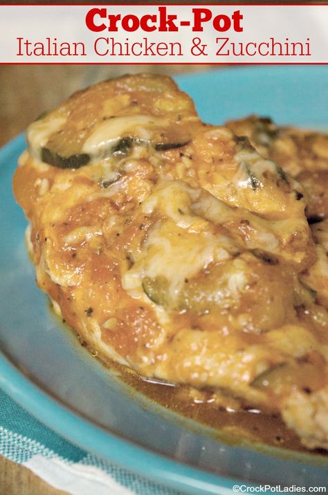 Crock-Pot Italian Chicken & Zucchini - Make the most out of fresh zucchini with this delicious recipe for Crock-Pot Italian Chicken & Zucchini. Serve it as it or over your favorite pasta! [Gluten Free, Low Calorie, Low Fat Low Carb, Low Sugar & just 3 Weight Watchers SmartPoints per serving!] #CrockPotLadies #CrockPot #SlowCooker #HealthyRecipes Crockpot Chicken And Zucchini, Optavia Crockpot Meals, Optavia Crock Pot Recipes, Chicken Zucchini Crockpot Recipes, Low Chloresterol Recipes, Crockpot Zucchini Recipes, Zucchini Crockpot Recipes, Crockpot Zucchini, Chicken Zucchini Recipes