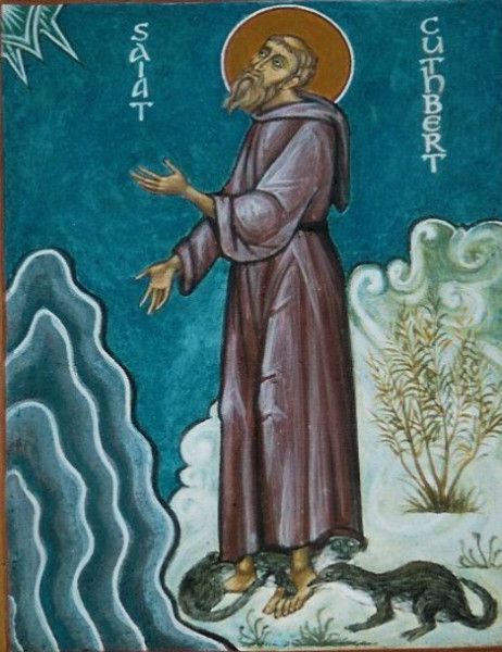 St. Cuthbert, patron saint of otters and birds Patron Saint Of Cats, Animals Icon, Celtic Christianity, St Philip Neri, St Columba, Patron Saint Of Animals, St Jerome, St Cuthbert, Eastern Orthodox