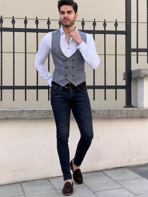 Blue Waistcoat Men Outfit, Waistcoat For Men, Shirt And Vest Outfit Men, Men Waistcoat Outfits, Mens Waistcoat Fashion, Waistcoat Men Style, Mens Waist Coat, Loki Outfit, Best Wedding Suits For Men