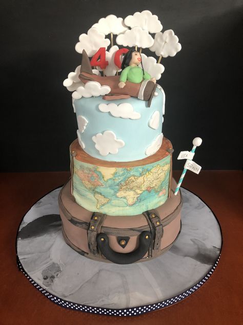 Travel birthday cake  #travelcake #40 #birthdaycake #clouds #suitcase #cake Travel Birthday Cake, Lover Birthday Cake, Suitcase Cake, Travel Cake, Travel Birthday, 16 Birthday Cake, 16 Birthday, Travel Lover, 16th Birthday