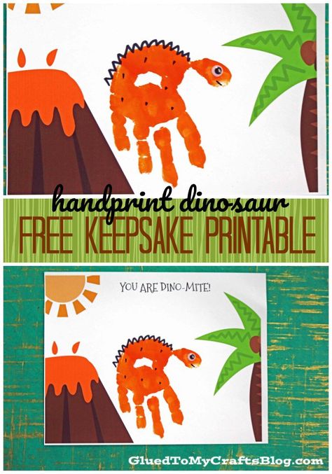 Handprint Dinosaur - You Are DINO-MITE Keepsake Printable - Father's Day - Mother's Day #gluedtomycrafts Dino Handprint Art, Dino Handprint Craft, Handprint Dinosaur, Dinosaur Handprint Art, Keepsake Printable, Dad Crafts, Preschool Prep, Grandpa Birthday Gifts, Dinosaur Cards