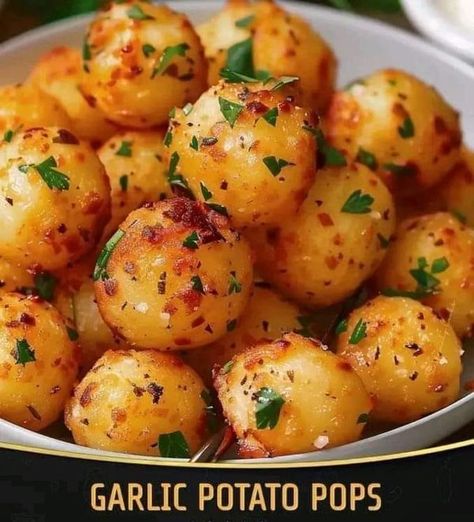 Rachael Ray Recipes > | Garlic Potato Pops | Facebook Garlic Potato Pops, Potato Pops, Garlic Balls, Glass Potato Chips Recipes, Fried Potato Patty, Air Fryer Cake Recipes, Spaghetti Casserole Recipe, Air Fryer Recipes Dessert, Facebook Recipes