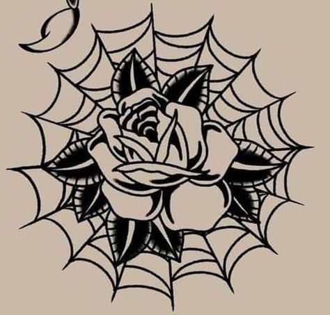 Rose Spider Web Tattoo Traditional, Rose And Web Tattoo, Traditional Tattoos Spider Web, Knee Tattoo Rose, Traditional Rose Flash, American Traditional Shoulder Tattoo, American Traditional Rose Tattoo, Rose Traditional Tattoo, Traditional Tattoo Knee