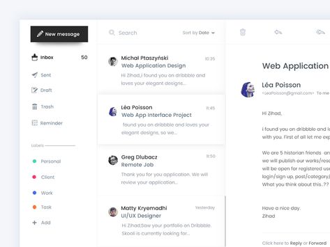 Mail client app by Zihad #Design Popular #Dribbble #shots App Ux Design, Dashboard App, Web Application Design, Event App, Email Client, Daily Ui, Tv App, App Interface, Online Blog