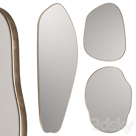 Rose Brassy Silva mirrors by Ethnikliving. Wavy curved organic mirror set. - Mirror - 3D model Mirror 3d Warehouse, Organic Mirror, Curvy Mirror, Mirror Set, 3d Warehouse, In 3d, Models, Mirror