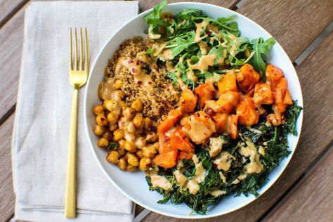 Chickpea And Sweet Potato, Potato Bowl Recipe, Vegan Sheet Pan, Snack Cabinet, Sweet Potato Bowl, Crispy Chickpea, Tahini Dressing Recipe, Potato Bowl, Sweet Potato Bowls