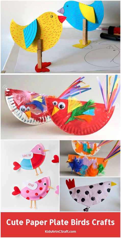 DIY Kids Craft: Cute Paper Plate Love Birds Love Bird Craft, Paper Plate Birds, Bird Craft Ideas, Paper Plate Bird, Sandpit Ideas, Kids Crafts Birds, Bird Crafts For Kids, Birds For Kids, Senior Crafts