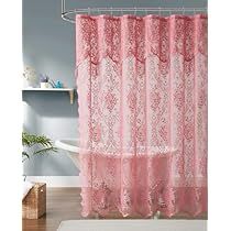 Lace Shower Curtain Bathroom, Pink Bathroom Curtains, Victorian Shower Curtain, Hello Kitty Shower Curtain, Hot Pink Bathroom Decor, Pink Bathroom Paint, Coquette Bathroom, Shower Stall Curtain, Curtains With Attached Valance