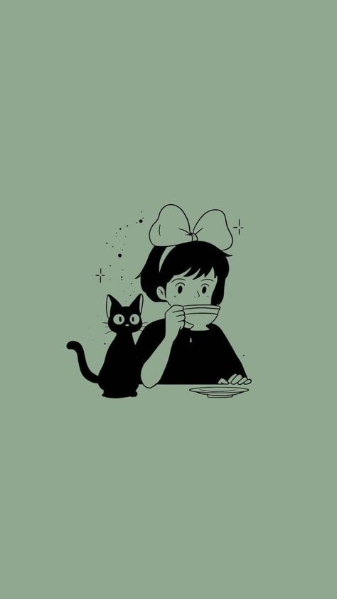 Kiki's Delivery Service Cat Wallpaper, Kikis Delivery Service Wallpapers, Kiki Tattoo, Kiki's Delivery Service Wallpaper, Kiki's Delivery Service Tattoo, Kiki's Delivery Service Cat, Ghibli Kiki, Kiki Cat, Bowl Painting