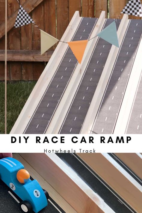 Diy Toy Car Ramp Race Tracks, Outdoor Race Track For Kids, Race Car Ramp Diy, Diy Car Race Track, Diy Race Track For Kids, Car Track Diy, Diy Hot Wheels Track, Race Track Diy, Diy Race Track