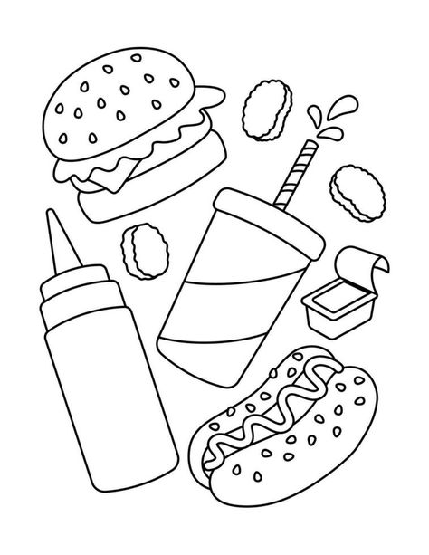 Cute Fast Food Theme Coloring Page Simple Food Coloring Pages, Food Colouring Pages, Easy Colouring Pages, Cute Food Coloring Pages, Cake Drawing, Food Coloring Pages, Birthday Coloring Pages, Earth Day Crafts, Shrink Art