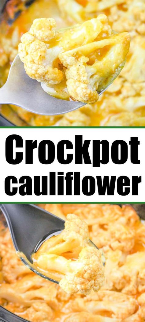 Slow cooker cheesy cauliflower recipe that is easy to throw together and the best vegetable side dish cooked in a Crockpot. #crockpotcauliflower #slowcookercauliflower #cheesycauliflower Crockpot Cauliflower Recipes, Crock Pot Cauliflower, Cheesy Cauliflower Recipes, Crockpot Cauliflower, Cheap Side Dishes, Cauliflower Mac And Cheese Recipe, Frozen Chicken Crockpot, Smoked Baked Potatoes, Cheesy Cauliflower Bake