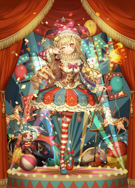 A perfect setting for Clownpiece. Clown Backgrounds, Clown Mood, Anime Circus, Circus Characters, Circus Art, Circus Theme, 판타지 아트, 영감을 주는 캐릭터, Art Anime