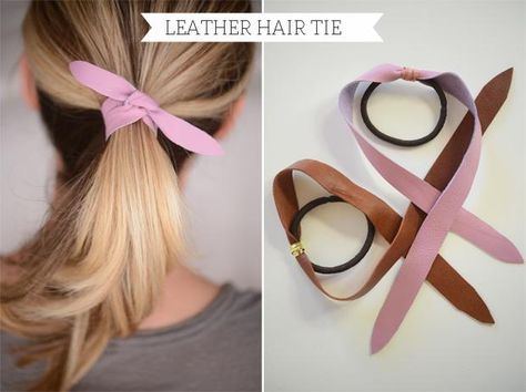 DIY Leather Hair Tie from Cupcakes and Cashmere Diy En Cuir, Diy Outfits, Hair Ties Diy, Simple Leather, Cupcakes And Cashmere, Pretty Designs, Fancy Hairstyles, Diy Hair Accessories, Diy Sewing Projects