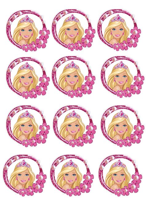 Barbie Cupcake Topper Printable, Barbie Cupcake Toppers Printable Free, Barbie Cupcake Topper, Topper Barbie, Barbie Cake Designs, Barbie Cupcakes, Barbie Decorations, Barbie Birthday Invitations, Cake Designs For Kids