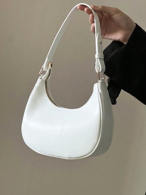 New Fashionable And Classic Lunar White Shoulder Bag With Detachable Straps, Suitable For Casual And Daily Outings White Elegant   PU Leather Plaid,Plain,Textured Pattern Hobo Bag   Women Bags, size features are:Bust: ,Length: ,Sleeve Length: White Handbag Aesthetic, Elegant Bags For Women, White Purse Aesthetic, White Shoulder Bag Outfit, Cute Bags Aesthetic, White Purse Outfit, Bag Poses, White Bag Outfit, White Hobo Bag