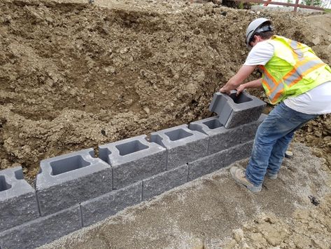 CornerStone 100 Retaining Wall Block Installation Wooden Retaining Wall, Retaining Blocks, Small Retaining Wall, Landscaping Around Deck, Diy Retaining Wall, Retaining Wall Block, Retaining Wall Design, Retaining Wall Blocks, Concrete Retaining Walls