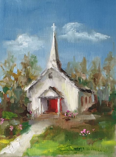 Painting by the Lake: Corky's Little Church - SOLD Home Artwork, Wall Decor Artwork, Wall Art Gallery, Cottage Art, Gallery Wall Decor, By The Lake, Impressionist Paintings, Decor Artwork, Fine Art Gallery