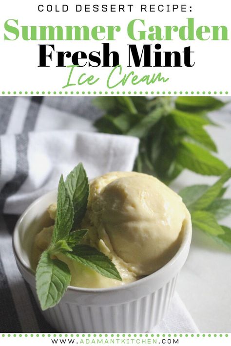 Fresh mint ice cream captures the flavor of garden-fresh summer mint in refreshing homemade ice cream. Fresh mint ice cream is wonderfully creamy and the perfect way to use up a bumper crop of mint. #fresh #mint #icecream #recipe #dessert #adamantkitchen Homemade Mint Ice Cream, Mint Dessert Recipes, Ice Cream Recipes Easy, Fresh Mint Ice Cream, Home Herb Garden, Easy Ice Cream Recipe Homemade, Homemade Pie Recipes, Chocolate Sorbet, Mint Chocolate Chip Cookies