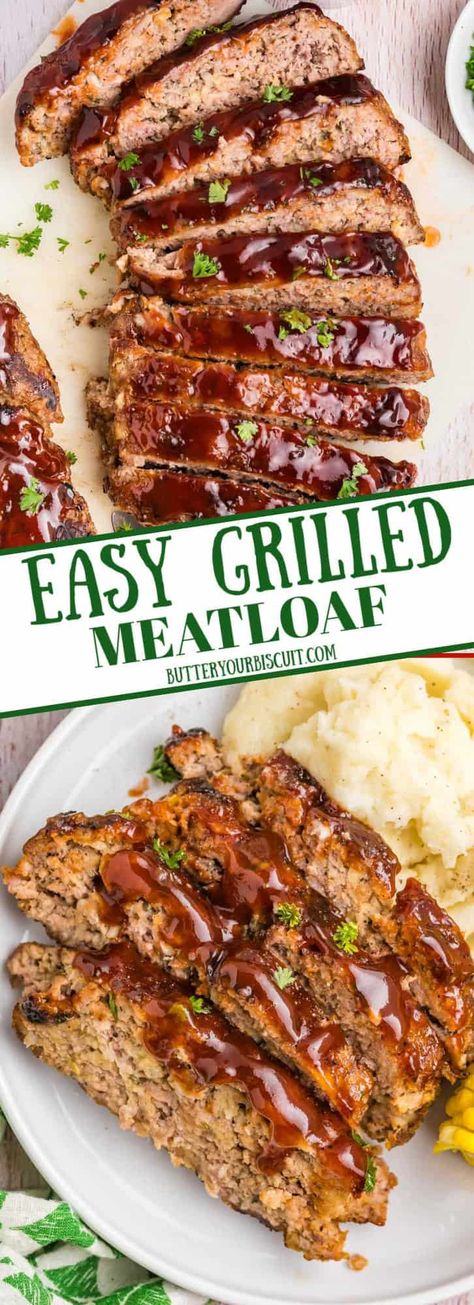 Packed with bold and savory flavors, this Grilled Meatloaf takes the classic main course and gives it a smoky flair. You'll love the tangy sauce with just a hint of sweetness for the perfect dinner! Meatloaf On The Grill, Grilled Meatloaf, Bbq Night, Easy Summer Dinners, Perfect Dinner, Meatloaf Recipes, On The Grill, Easy Family Meals, Summer Dinner