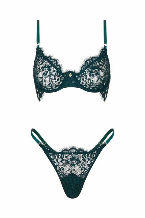 Dainty Thong Lingerie - Emerald | Gooseberry – Gooseberry Intimates Gooseberry Intimates, Green Lingerie, White Lace Bra, Green Bras, Inner Goddess, Bodysuit Lingerie, Top Handle Handbags, Scalloped Trim, Demi Bra