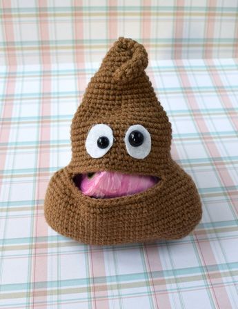 Poop Bag Holder Diy, Dog Poop Bag Holder Diy, Crochet Yarn Holder, Emoji Bag, Dog Bag Holder, Dog Poo Bag Holder, Bag Holder Pattern, Dog Poo Bags, Dog Waste Bag Holder