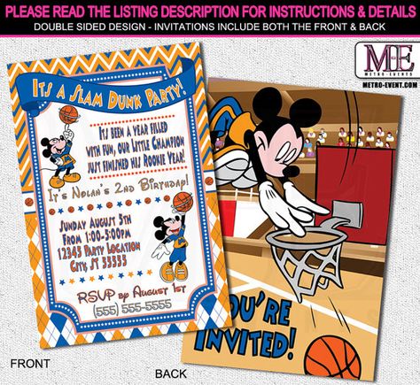 Mickey Mouse Invitations Birthday Invitation Mickey by MetroEvents Mickey Mouse Basketball, Invitation Mickey Mouse, Basketball Invitations, Mickey Invitations, Birthday Mickey Mouse, Mickey Mouse Invitations, Mickey Mouse Invitation, Mickey Mouse First Birthday, Basketball Party