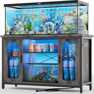 Rectangle Aquarium Stand With LED Lights, 55-75Gallon Reversible Terrarium Stand With Cabinet Terrarium Turtle, Reptile Tank Stand, Terrarium Stand, 10 Gallon Fish Tank, Aquarium Stands, Fish Tank Stand, Aquarium Stand, Tank Stand, Reptile Tank