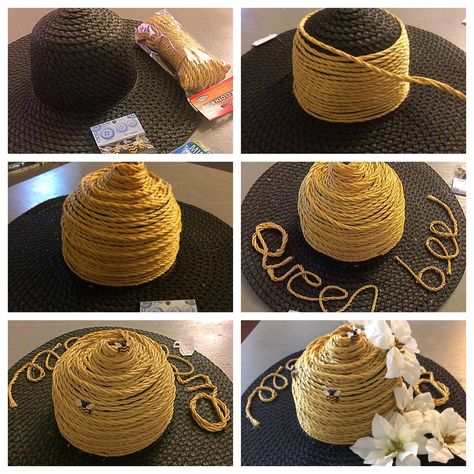 Beehive inspired hat Beehive Hat Diy, Bee Hat Craft, Diy Crazy Hat Day Ideas, Candy Land Costumes, Bee Costumes, Bee Hats, Alice In Wonderland Hat, Bee Hat, Easter Bonnets