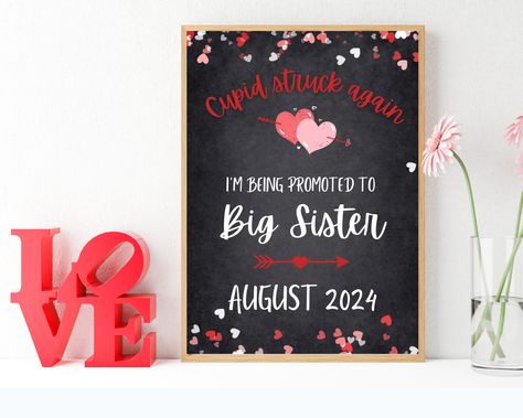 Sibling Baby Announcement, 18x24 Print, Sibling Baby Announcements, Valentines Pregnancy Announcement, Sibling Announcement, Theme Poster, Heart Theme, Promoted To Big Sister, Pregnancy Announcement Photos