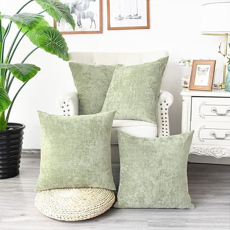 Amazon.com: CaliTime Pack of 4 Cozy Throw Pillow Covers Cases for Couch Sofa Home Decoration Solid Dyed Soft Chenille 18 X 18 Inches Dark Green : Home & Kitchen Cozy Throw Pillows, Green Couch, Couch Throw Pillows, Couch Sofa, Sofa Home, Throw Pillow Cases, Rectangular Pillow, Square Pillow, Cushion Covers