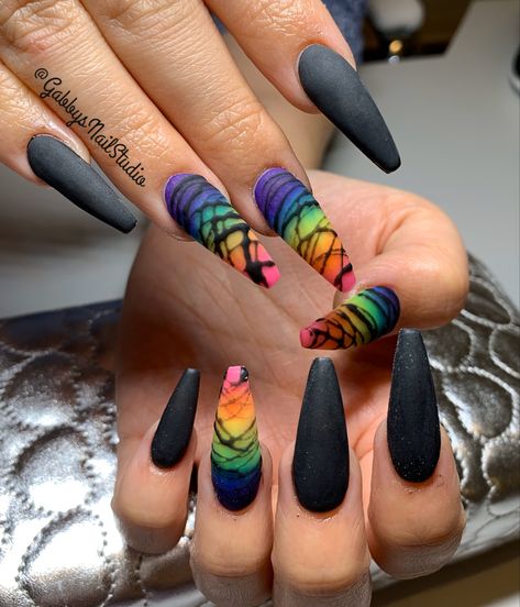 Spider gel Nails Black Spider Gel Nail Designs, Spider Gel Nails, Spider Gel Nail Art, Black Matte Nails, Spider Gel, 2022 Nails, Palm Tree Nails, Cross Nails, Shape Nails