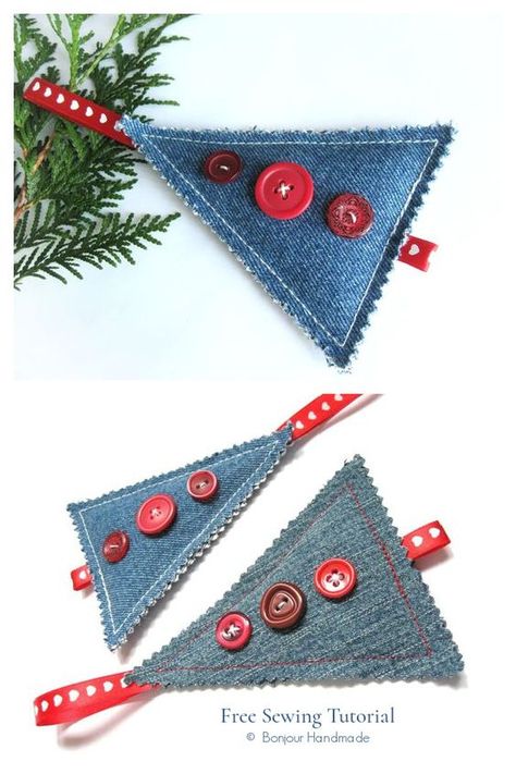 Upcycled Denim Jean Christmas Crafts DIY Tutorials | Fabric Art DIY Denim Christmas Ornaments, Denim Christmas, Artisanats Denim, Sewn Christmas Ornaments, Denim Crafts Diy, Diy Christmas Tree Ornaments, Blue Jeans Crafts, Christmas Tree Decorations Diy, Christmas Ornament Pattern