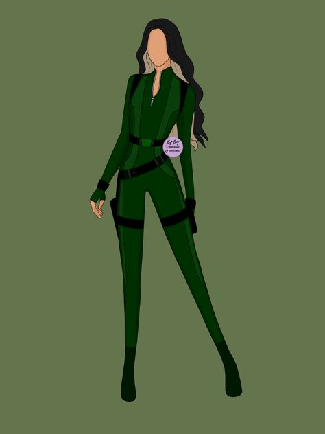 Superhero Suit Design, Daredevil Suit, Superhero Outfits Design, Green Superhero, Superhero Costumes Female, Black Widow Aesthetic, Dr Marvel, Spy Girl, Avengers Outfits