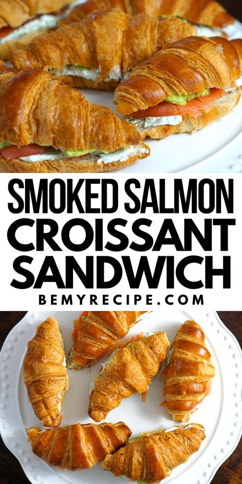 Smoked Salmon Croissant Sandwich Smoked Salmon Croissant Sandwich, Smoked Salmon Sandwich Ideas, Smoked Salmon Sandwiches Recipes, Easy Croissant Sandwiches, Smoked Salmon Croissant, Salmon Croissant, Avocado And Cream Cheese, Salmon Sandwich Recipes, Sundried Tomato Recipes