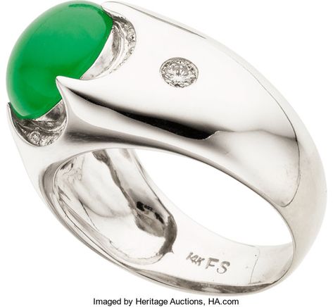 Gentleman's Jadeite Jade, Diamond, White Gold Ring. ... Estate | Lot #58125 | Heritage Auctions Jade Ring, Jade Jewelry, White Gold Ring, The Ring, White Gold Rings, Estate Jewelry, Diamond White, Gold Ring, Gentleman