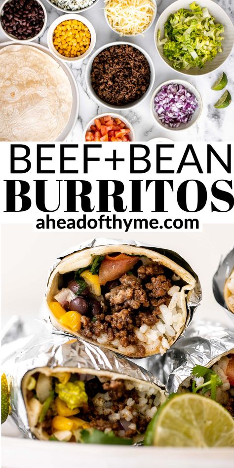 Beef And Bean Burritos, Beef Recipe Ideas, Beef Burrito Recipe, Vegetarian Burrito, Black Bean Burrito, Ground Beef Meatballs, Easy Beef Recipes, Mexican Buffet, Bean Burritos