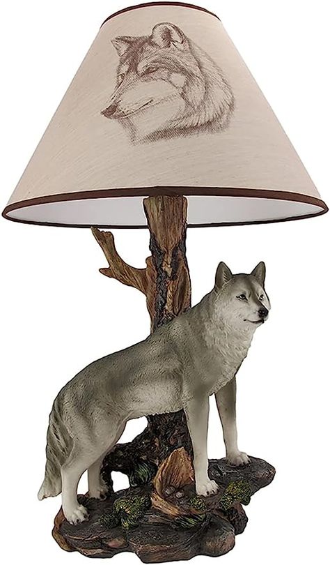 Zeckos `Denizen of Twilight` Gray Wolf Table Lamp - - Amazon.com Wolf Decor, Animal Lamp, Wolf Photos, Gray Wolf, Siberian Tiger, Beautiful Wolves, Deer Print, Grey Wolf, Black Wolf