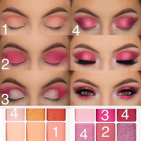 Easy Eye Makeup Tutorial, Pink Eyeshadow Look, Makeup Pictorial, Hand Makeup, Simple Eyeshadow, Pink Eye Makeup, Makeup 101, Eyeshadow For Brown Eyes, Barbie Makeup