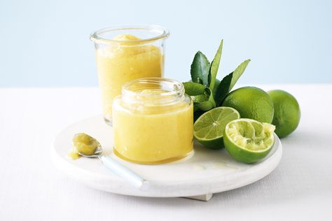 Juicy lime is made for mingling with tropical flavours. That's why we've teamed it with coconut and sugar to create this tangy curd that's ideal for desserts. Coconut Curd, Lime Curd Recipe, Lime Curd, Fruit Sauce, Diy Food Gifts, Homemade Pantry, Lime Recipes, Swap Ideas, Australia Food