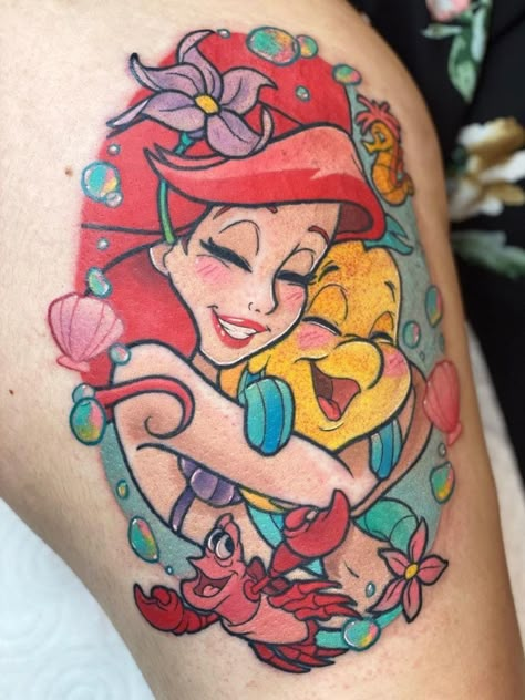 Ariel Tattoo The Little Mermaid, Disney Princess Tattoo Sleeve, Little Mermaid Tattoo Ideas, Princess Tattoos, Disney Princess Tattoo Ideas, The Little Mermaid Tattoo, Cute Disney Tattoos, Ariel Tattoo, Little Mermaid Tattoo