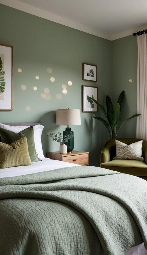 20 Stunning Sage Green Bedroom Inspirations For You Light Sage Green Bedroom, Sage Bedroom Ideas, Sage Green Bedrooms, Green Bedroom Inspirations, Sage Green And Grey Bedroom, Green Paint Colors Bedroom, Green Room Ideas Bedroom, Green Bedroom Paint, Sage Green Curtains