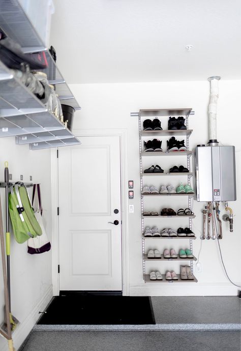 Shoe Rack Ideas For Garage, Shoes In Garage, Garage Shoe, Garage Shoe Rack, Garage Shoe Storage, Organize Shoes, Ideas For Garage, Shoe Rack Ideas, Garage Organizing